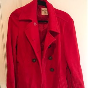 Red fleece pea coat